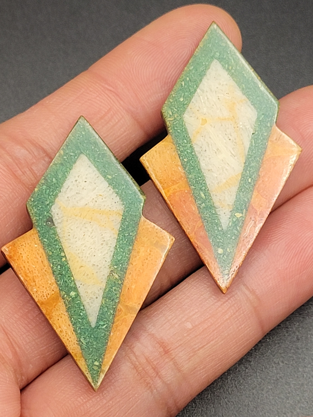 Handcrafted Green and Orange Geometric Drop Earrings